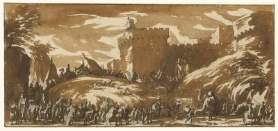 An Army Leaving A Castle