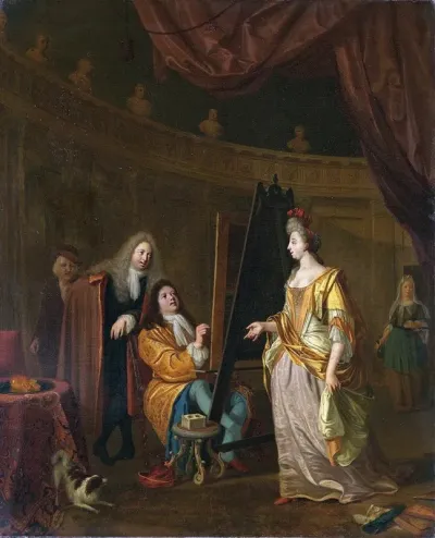 An Artist In His Studio Painting The Portrait Of A Lady