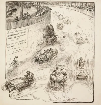 An Auto Race For Millionaires Only Cars Run In Either Direction And There Is A Crash Along One Wall