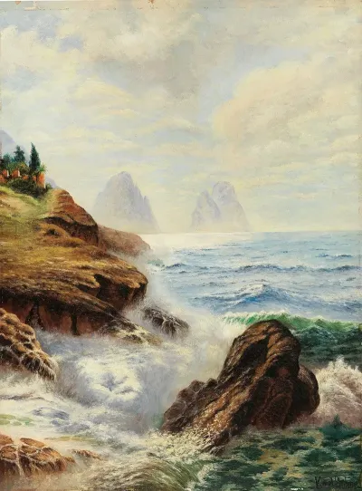 An Der Kuste Von Ischia Mit Blick Auf Die Faraglioni Felsen