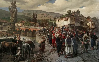An Der Lateinischen Brucke In Sarajewo Marktszene In Der Herzegowina