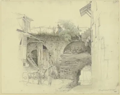An Der Stadtmauer Halt Ein Wagen Oben Begiest Ein Madchen Ihre Blumen