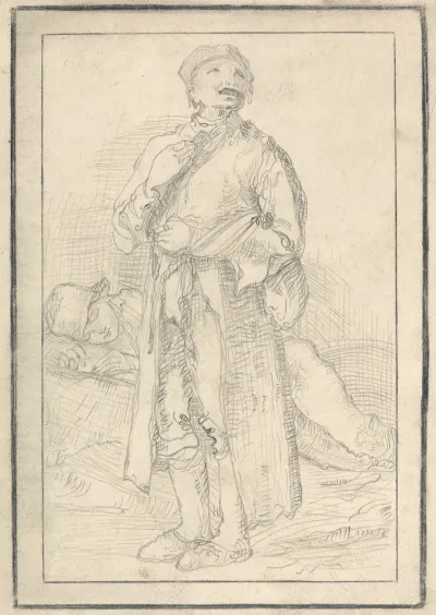 An Elderly Figure And Sleeping Child