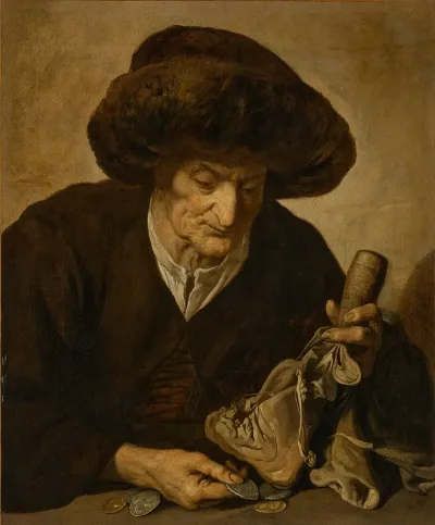 An Elderly Woman Counting Coins