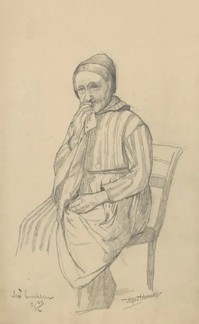 An Elderly Woman Is Sitting On A Chair