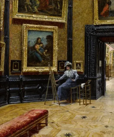 An Elegantly Dressed Copyist At The Louvre