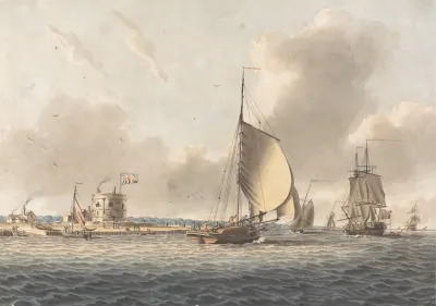 An English Frigate And Other Shipping In The Solent Off Calshot Castle