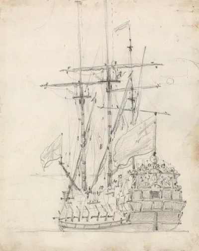 An English Frigate At Anchor Viewed From The Port Quarter
