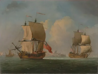An English Sloop And A Frigate In A Light Breeze