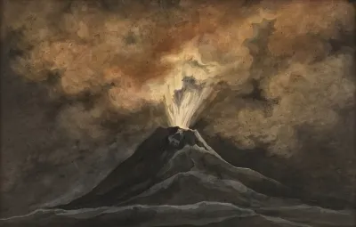 An Erupting Volcano By Night