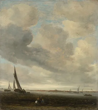An Estuary Scene With A Distant View Of Haarlem