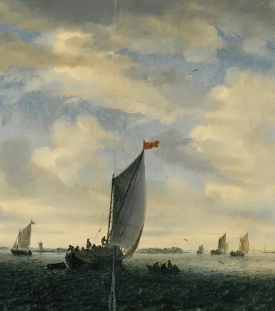 An Estuary Scene With Smalschips On A Broad Reach Before A Gentle Breeze