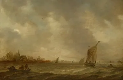 An Estuary With Fisherman And Shipping And A Church To The Left 2
