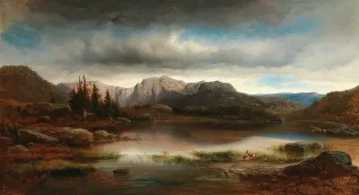 An Evening Landscape With A Mountain Lake