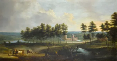 An Extensive Landscape With A View Of The Chateau De Male
