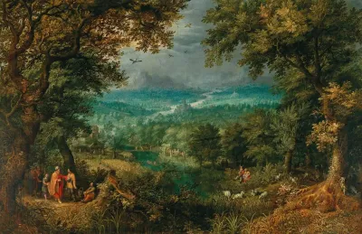 An Extensive Wooded Landscape With Biblical Staffage