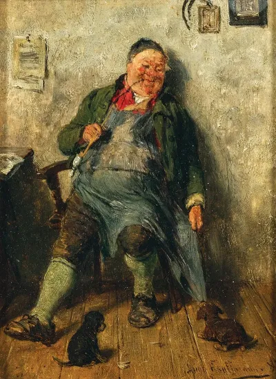 An Innkeeper With Puppies