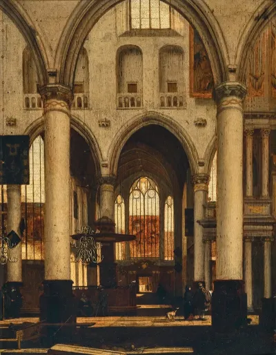 An Interior Of A Protestant Gothic Church