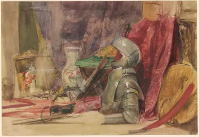 An Interior With Armor And Weaponry