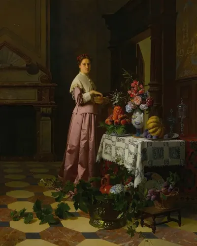 An Interior With Fruit And Flowers