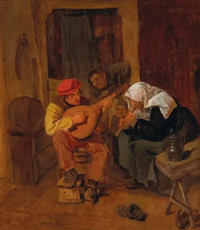 An Interior With Peasants Making Music