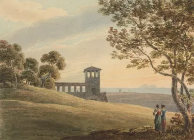 An Italian Landscape With Colonnade And Tower