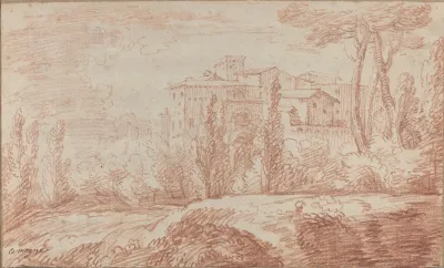 An Italian Walled Town Seen Through Trees