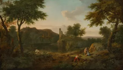 An Italianate Landscape With Maneus Curius Dentatus With Acolytes Rejecting The Gifts Of The Samnites And Preferring Turnips