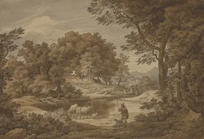 An Italianate Landscape With Shepherds