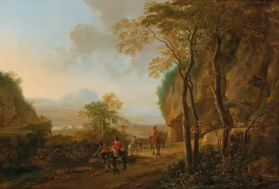 An Italianate Landscape With Travellers