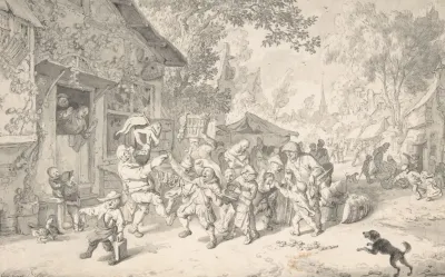 An Itinerant Peddler In A Village