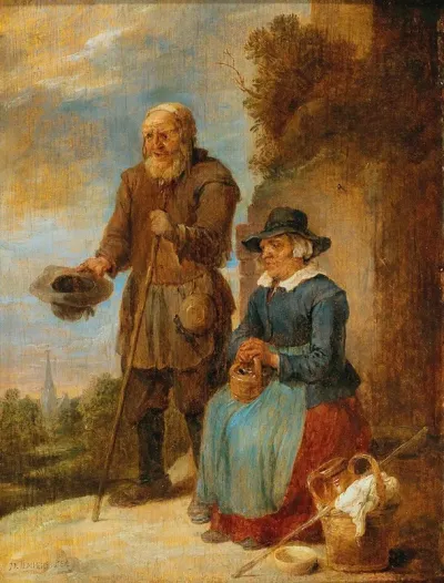 An Old Couple Begging On The Street