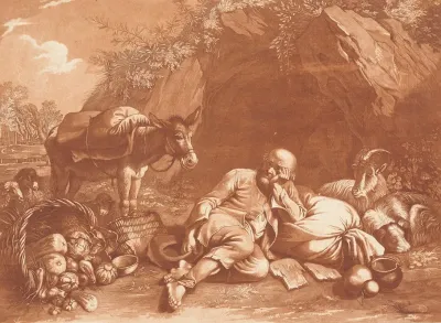 An Old Man Leaning On A Sack