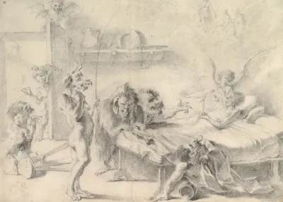 An Old Man On His Deathbed Tempted By Demons