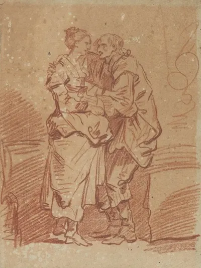 An Old Man With A Bag Of Money Embracing A Young Woman