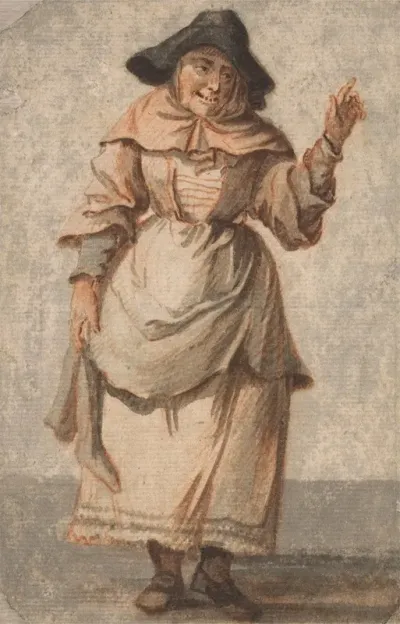 An Old Market Woman Grinning And Gesturing With Her Left Hand