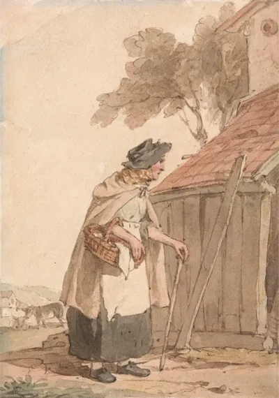 An Old Woman Carrying A Basket
