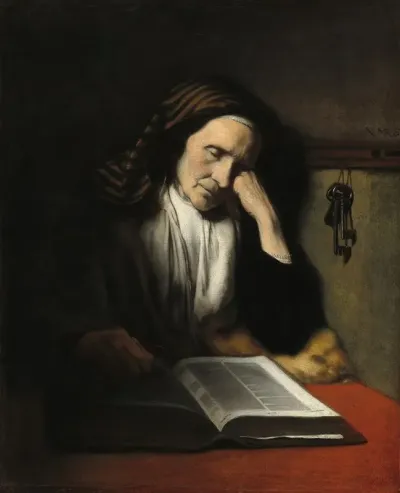 An Old Woman Dozing Over A Book
