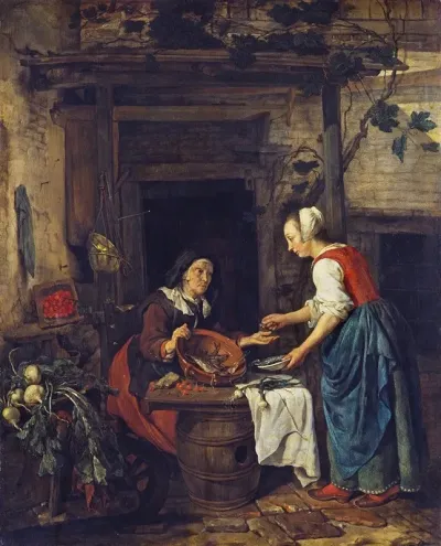 An Old Woman Selling Fish