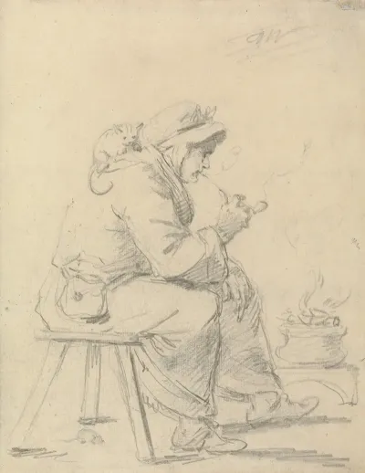 An Old Woman Smoking A Pipe