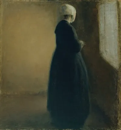 An Old Woman Standing By A Window