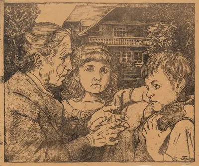 An Old Woman Telling Fairy Tales To Two Children