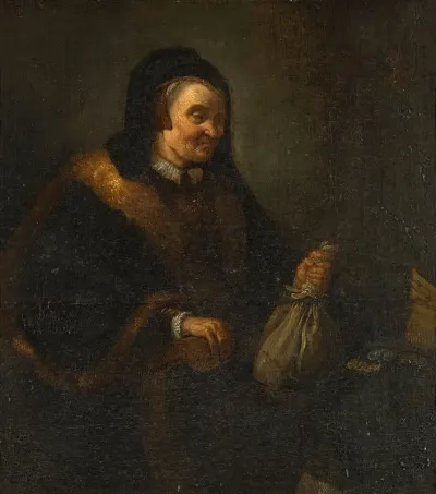 An Old Woman With A Purse And Coins At A Table Allegory Of Avarice