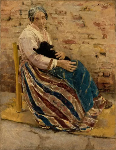 An Old Woman With Cat