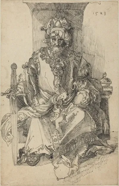 An Oriental Ruler Seated On His Throne