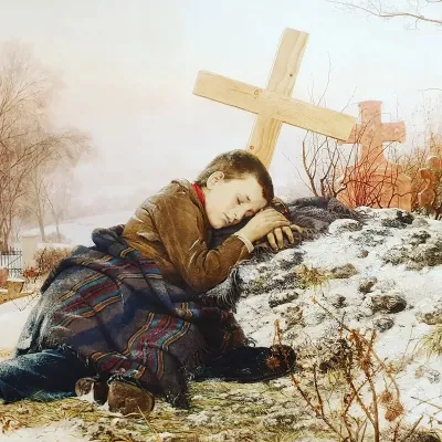 An Orphan On His Mothers Grave