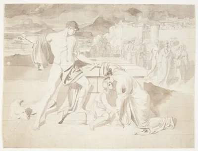 Andromache Og Sonnen Astyanax Sammen Med Pyrrhus Ved Hectors Sarkofag