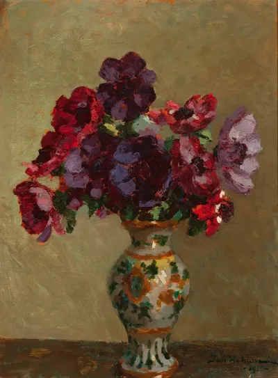 Anemones And Patterned Flower Vase