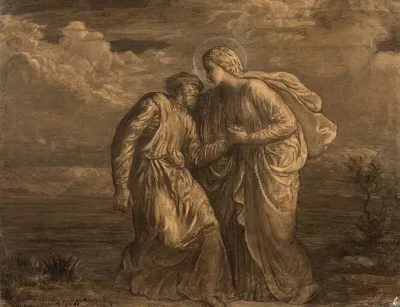 Angel Supporting A Weakened Man