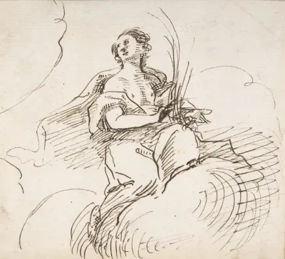 Angel With Palm Seated On Clouds